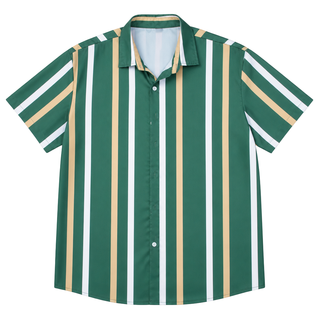 Manfinity Men Striped Print Short Sleeve Button Up Casual Shirt Green XL 1