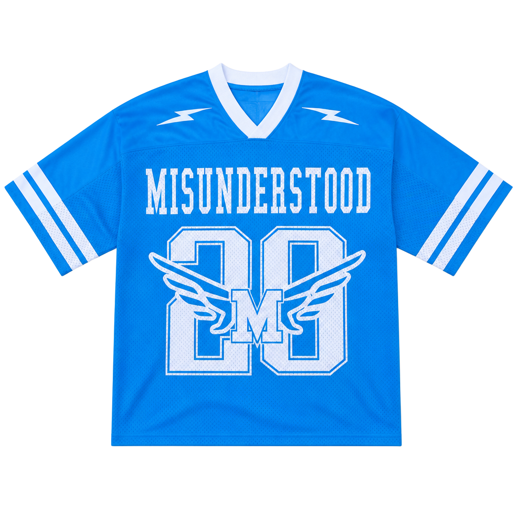 Misunderstood Est. 2020 Designed Blue Oversized Football Jersey Size XL 1