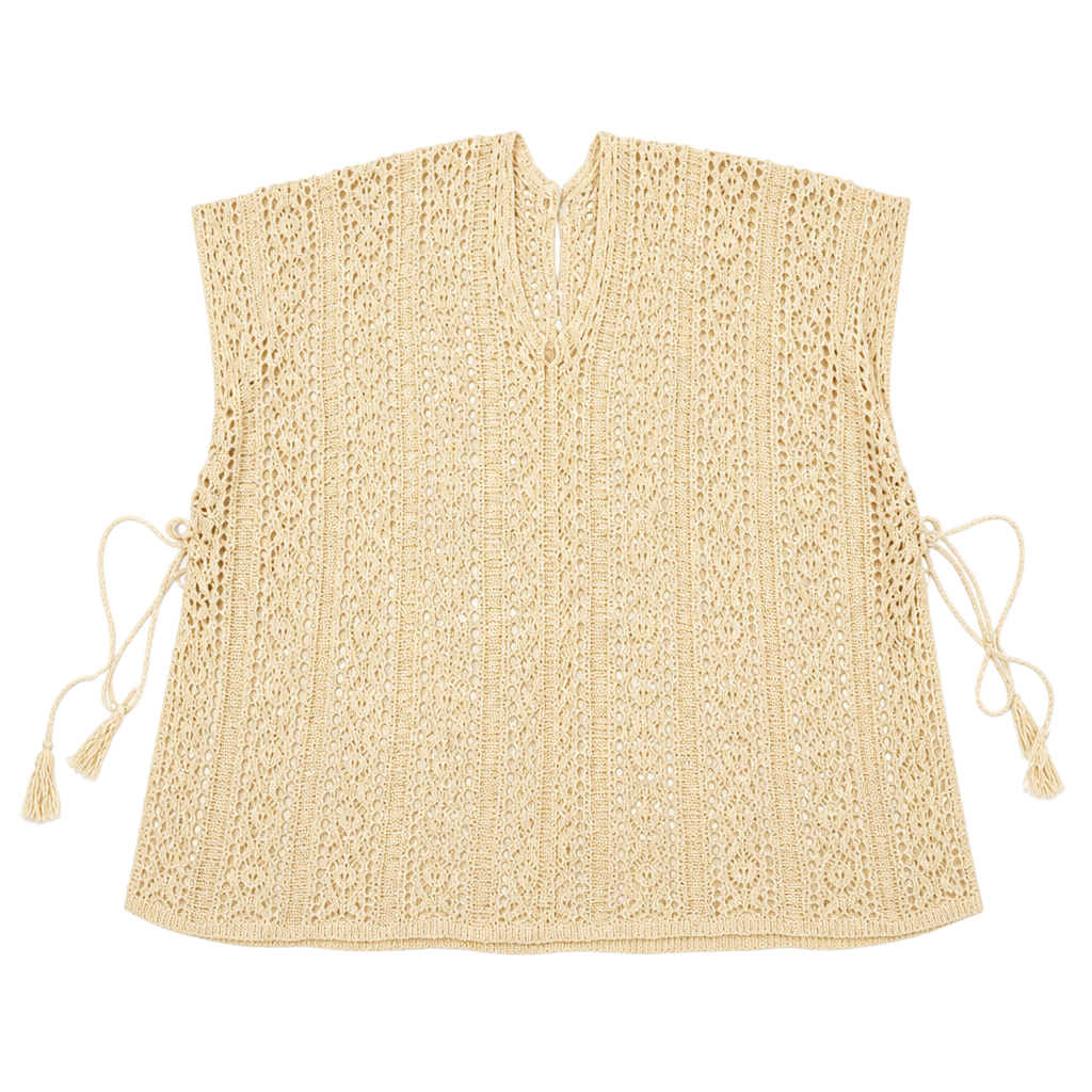 Womens Crochet Swim Cover Up V-Neck Sleeveless Beige Tunic 1