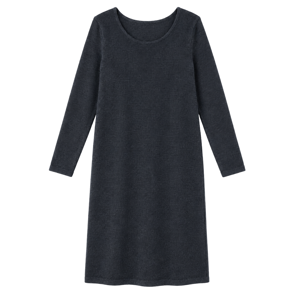 Eileen Fisher Petite Large Charcoal Grey Long Sleeve Knit Sweater Dress PL 1