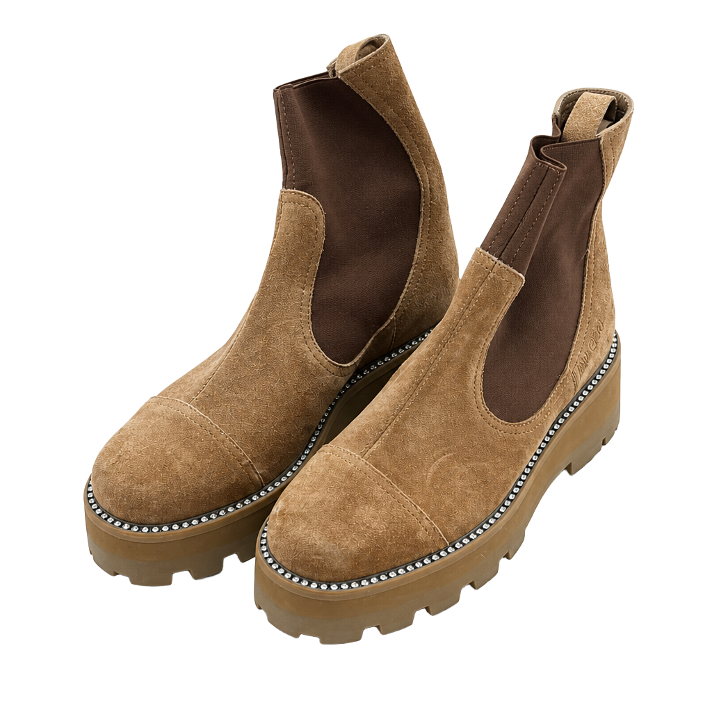 Jimmy Choo Clayton Caramel Suede Crystal Welt Platform Chelsea Boots 1