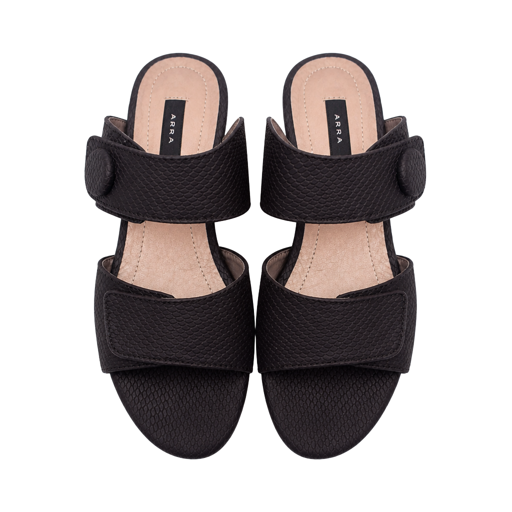 Array Key West Women's Black Synthetic Snake Pattern Adjustable Strap Slide Sandals 1