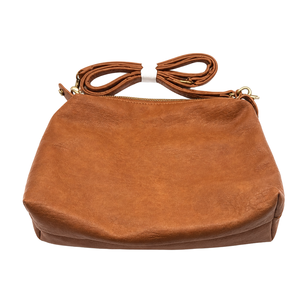 Madison West Brown Vegan Leather Crossbody Hobo Bag with Detachable Strap 1