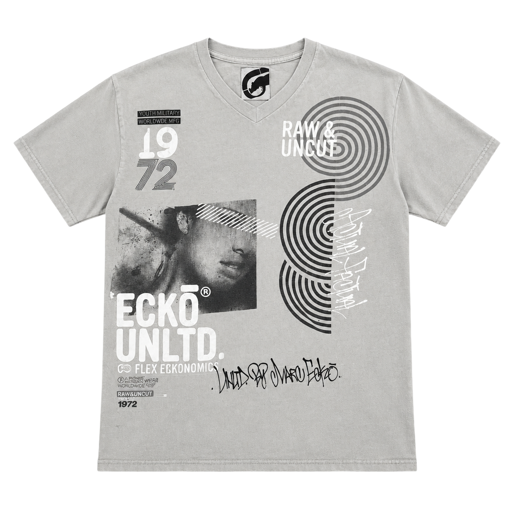 Ecko Unltd Graphic T-Shirt Size Large Gray Raw And Uncut V-Neck 1