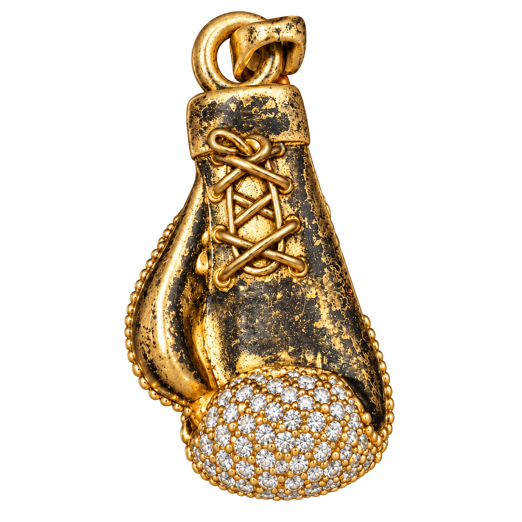 Gold Boxing Glove Pendant CZ Diamond Pave 1