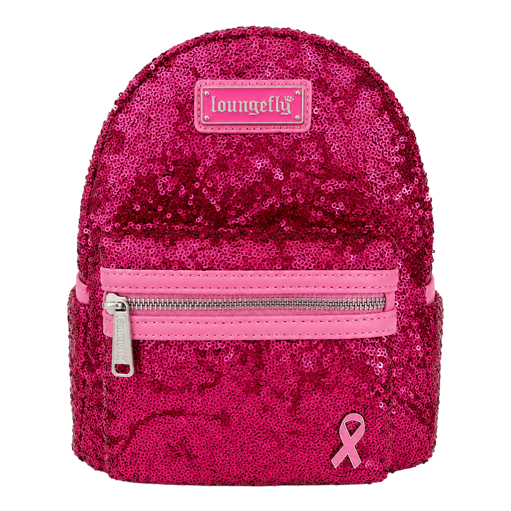 Loungefly Breast Cancer Research Foundation Pink Ribbon Sequin Mini Backpack 1