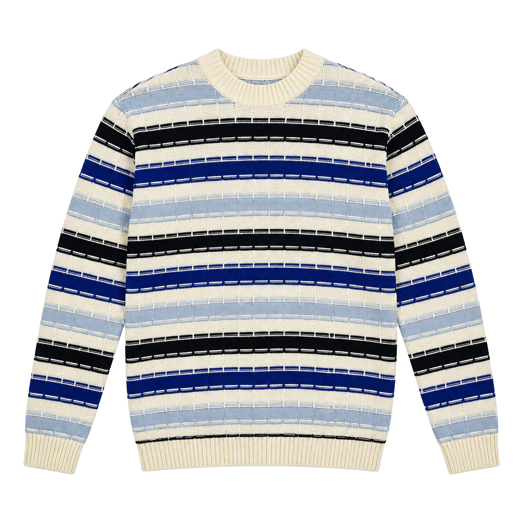 Vintage Y2k Grandma Striped Knit Sweater Blue Black White Mint 1