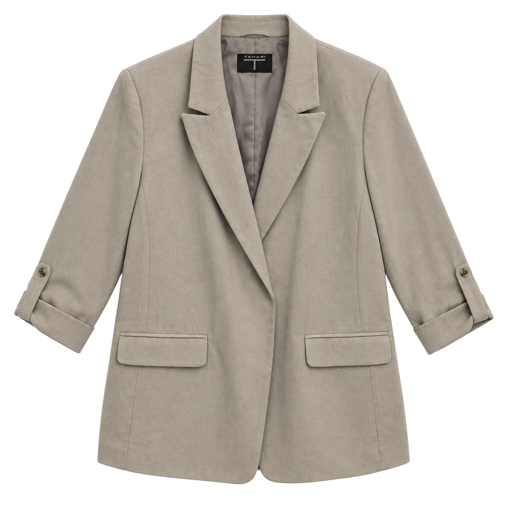 Tahari Blazer Size S Open Front Tan Crepe Jacket 1