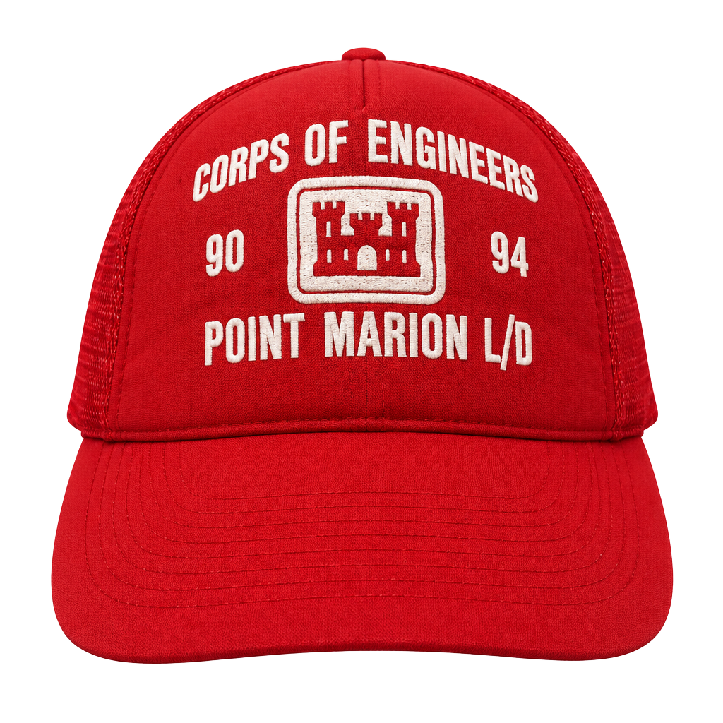 Vintage Corps Of Engineers Point Marion Pa Trucker Hat Red 1