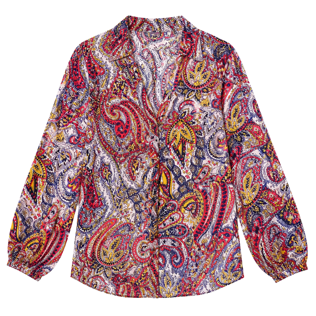 Dana Buchman Women's Paisley Print Button-Down Collared Shirt Sz.L 1