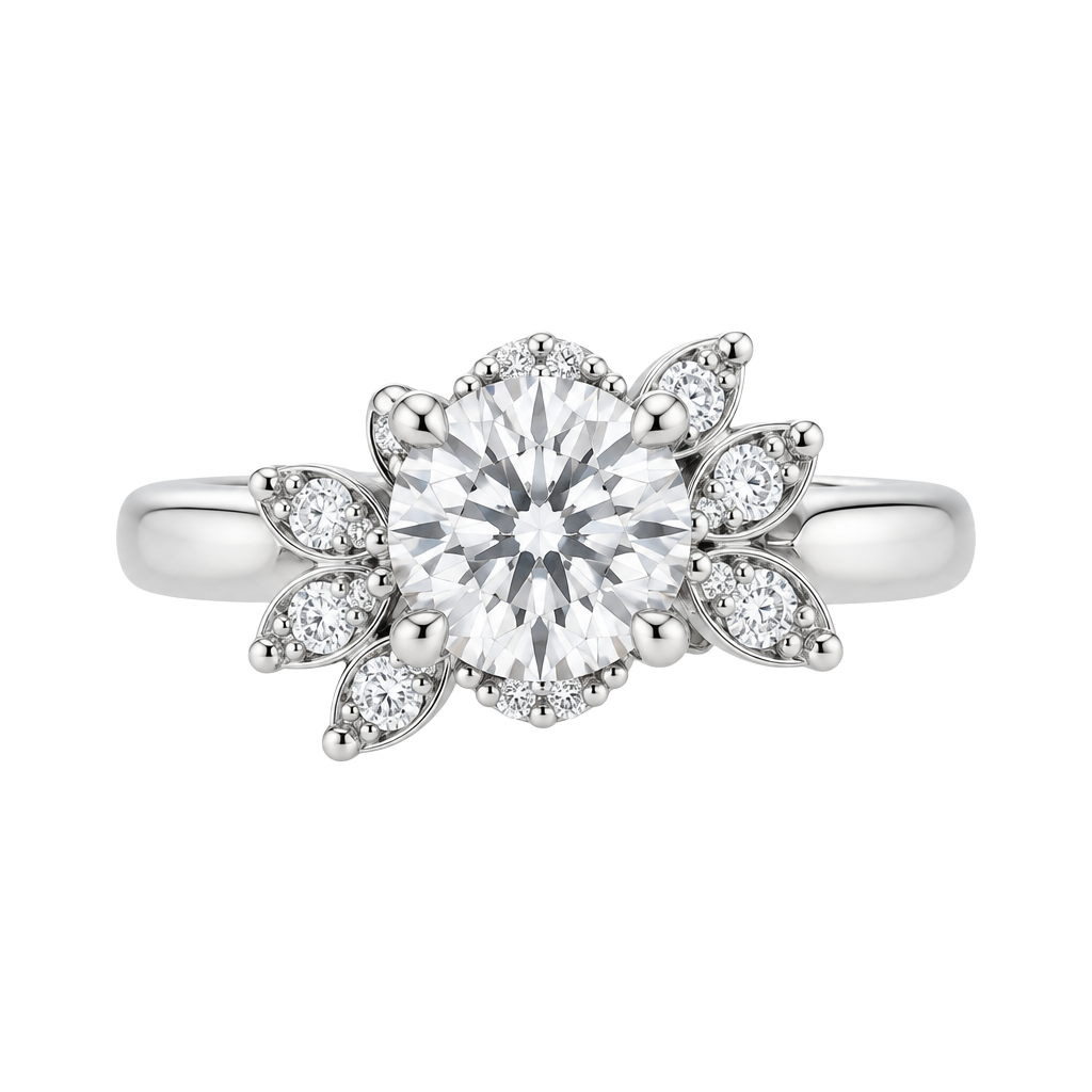 Oval Brilliant-Cut Moissanite Halo Ring with Pavé Leaf/Vine Accents 1 ct. BNWT
1