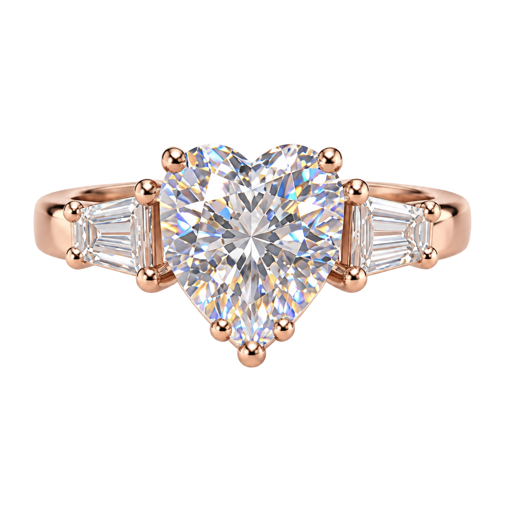 Moissanite Heart-Cut Ring Size 7 1.5 Carat Three-Stone Tapered Baguette bnwt 1