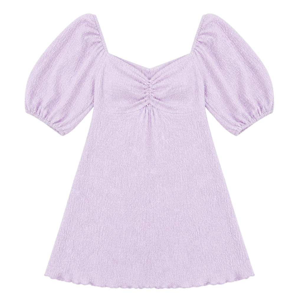 GUESS Lilac Shirred Puff Sleeve Mini Dress with Tie Back Sz.XL 1
