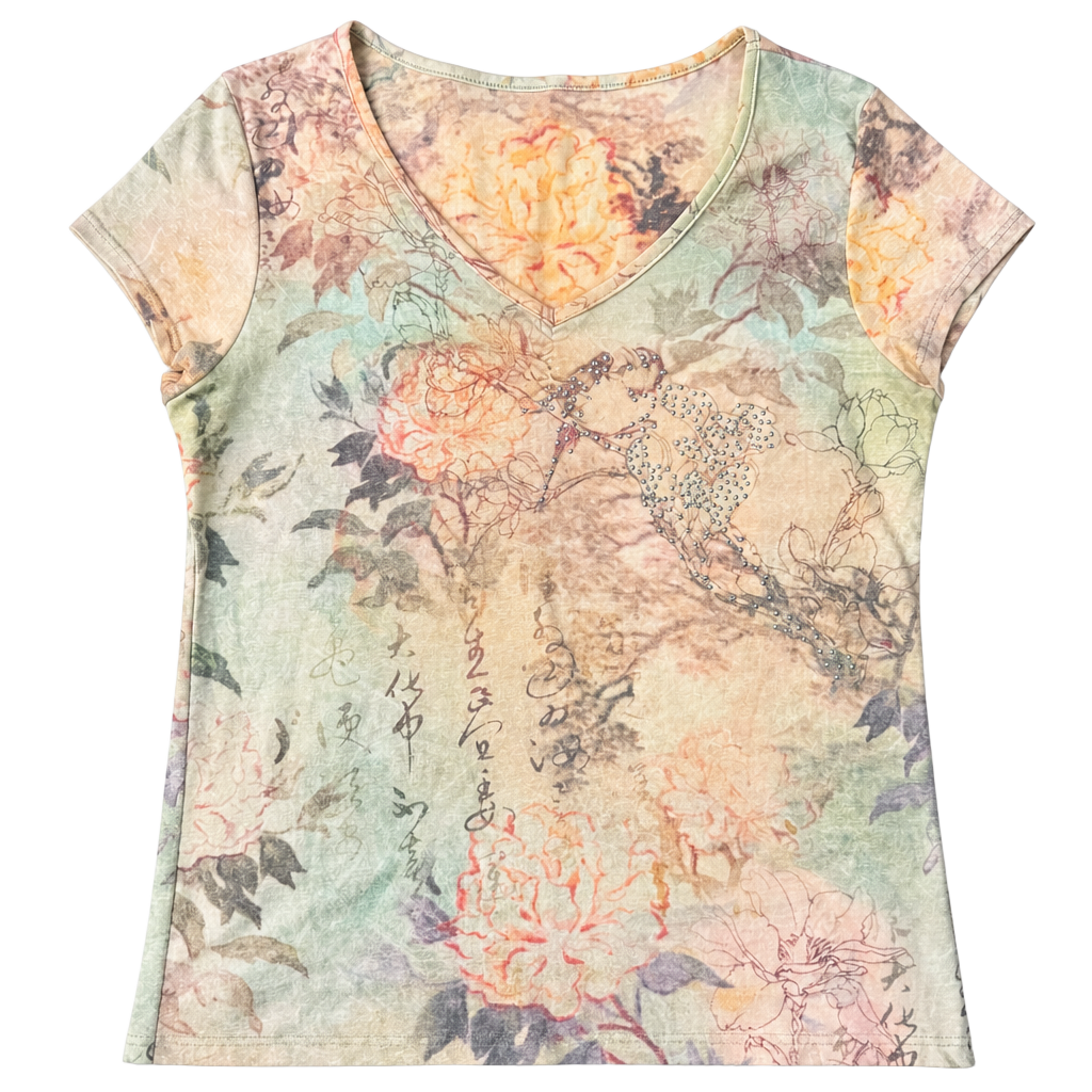 Xcit U.S.A. Floral Bling T-Shirt Size XL Vintage Y2K 1
