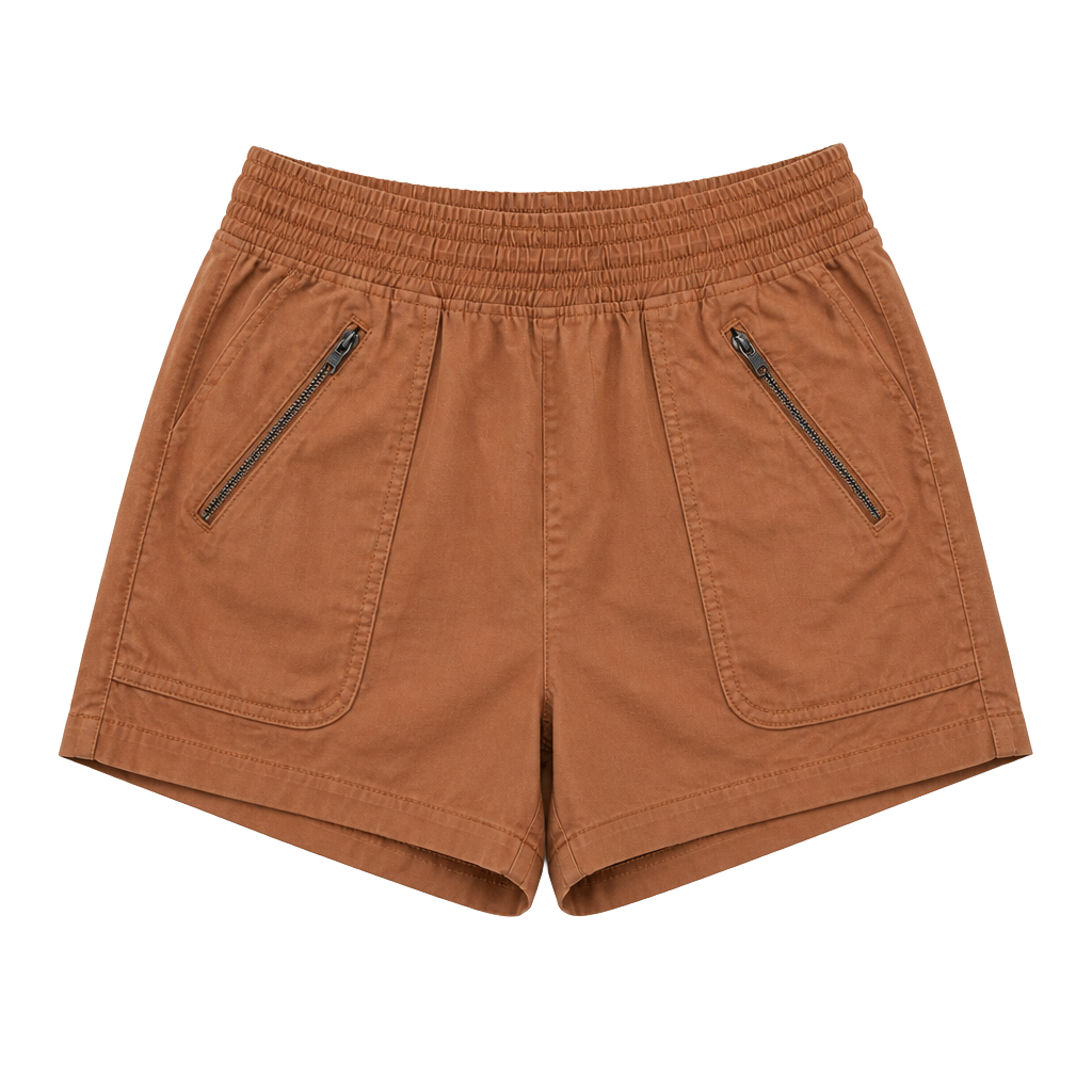 Aerie Boardwalk Light Brown Elastic Waist Zipper Pocket Shorts Summer Womens M 1