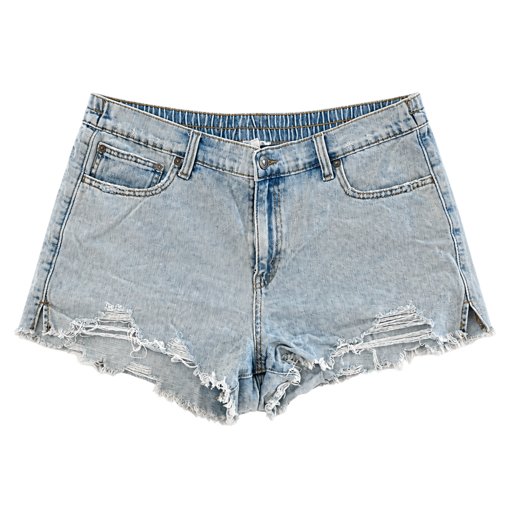 Aerie light wash high rise festival frayed raw hem denim shorts 1