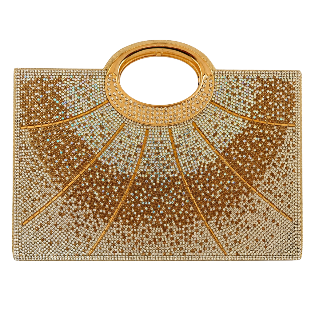 Gold Rhinestone Crystal Evening Bag Clutch with Chain Strap 1