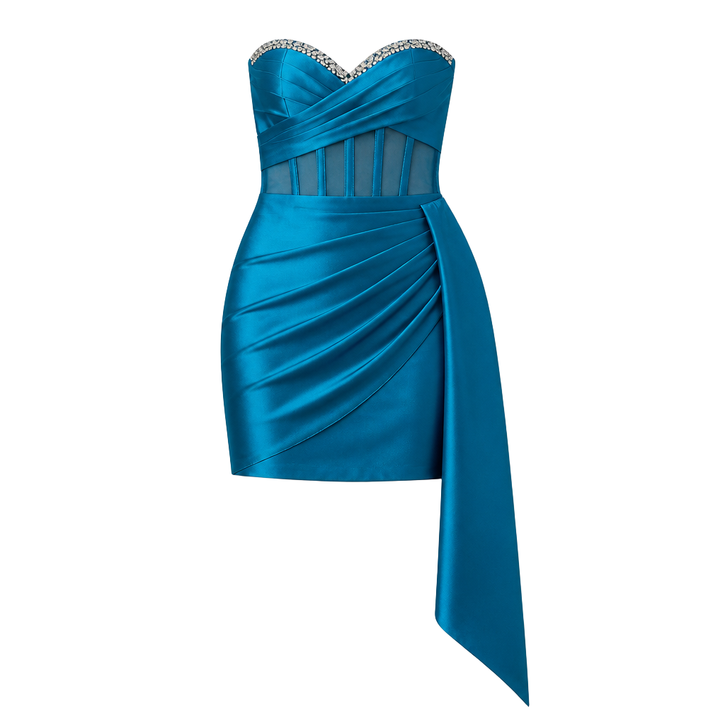 Satin Mini Dress with Sash 1