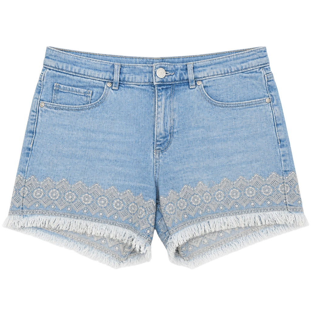 LOFT Made and Loved Embroidered Raw Hem Denim Shorts Size 8 1