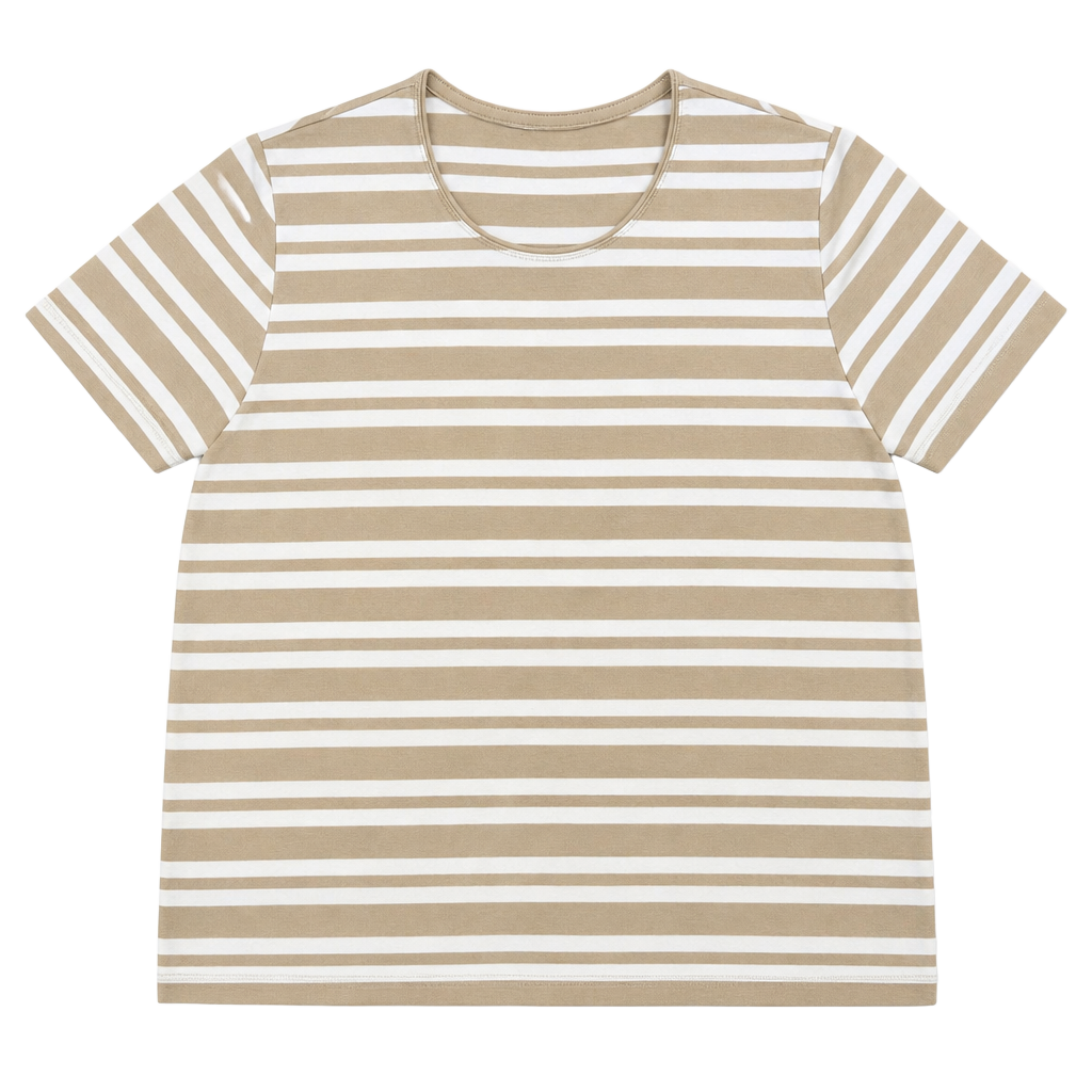 Rebecca Malone Tan and White Striped Short Sleeve T-Shirt 1