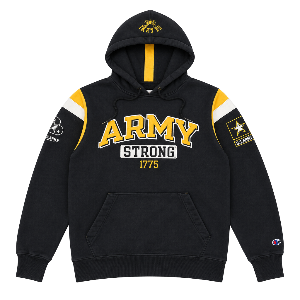 Vintage 90s Champion US Army Strong Bastogne Hoodie Black 1
