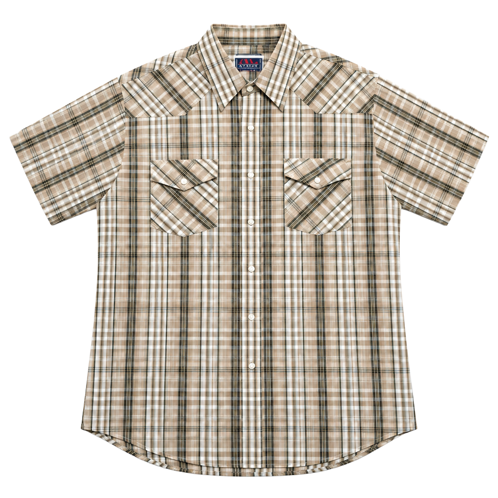 A.C. Avalon Western Plaid Short Sleeve Shirt Tan 1