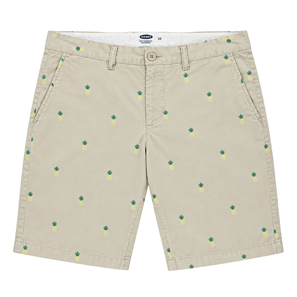 Old Navy Ultimate Slim Shorts Size 33 Beige Pineapple Print 1