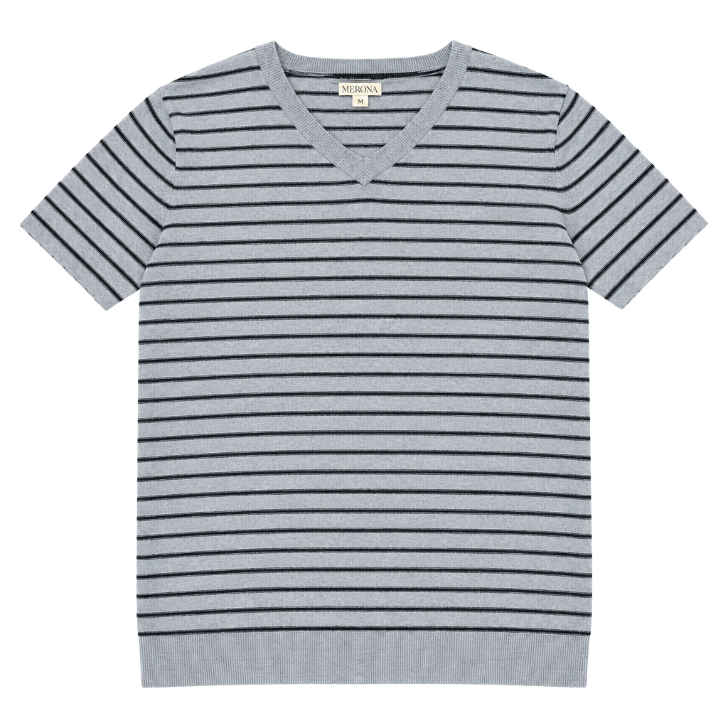 Merona Striped V-Neck Sweater Size M Blue Black 1