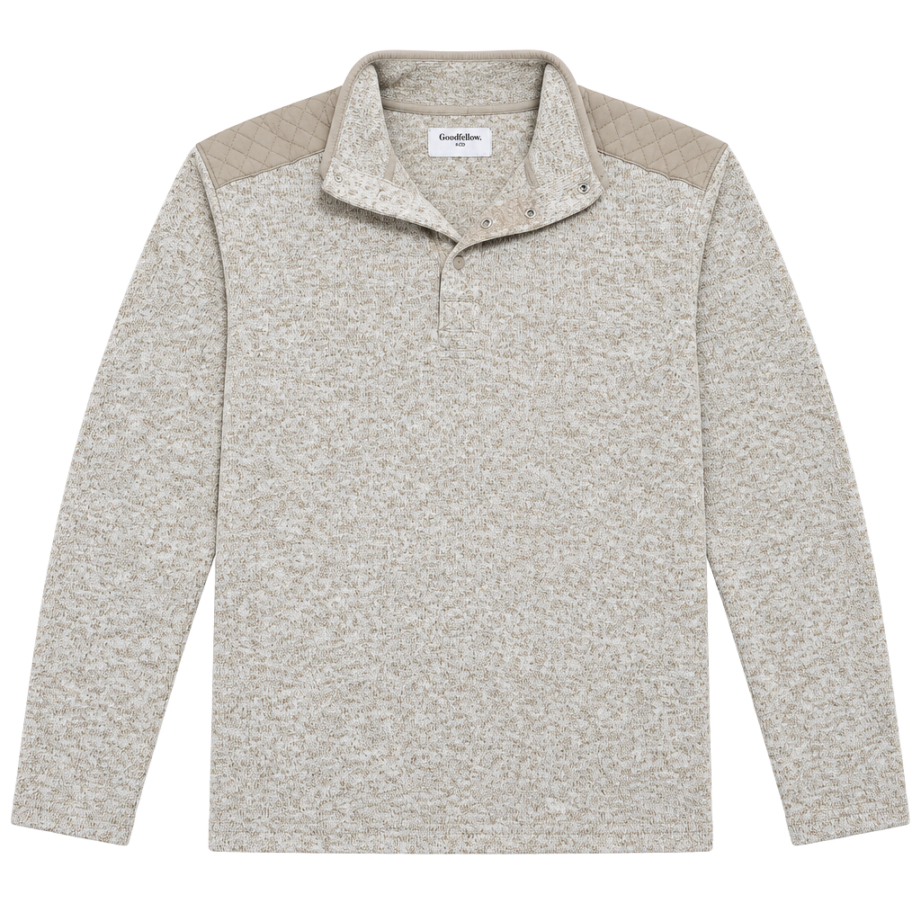 Goodfellow & Co Pullover Sweater Tan Speckled Snap Mock Neck 1