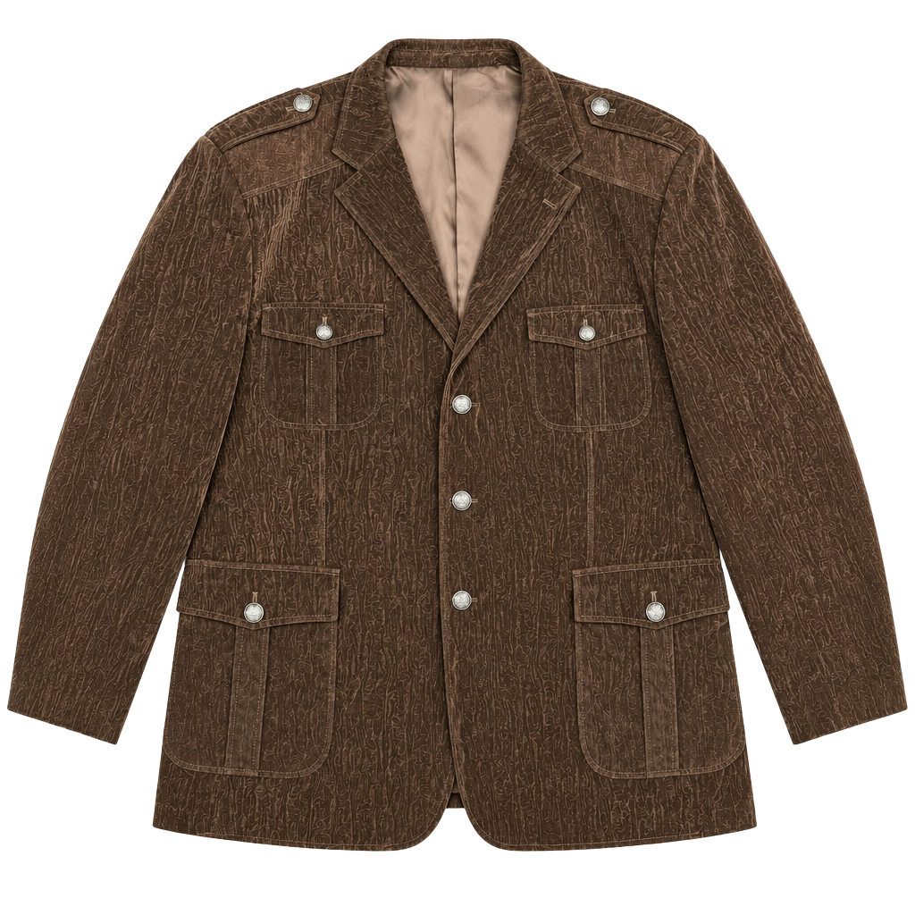 Inserch men’s Velveteen Suede Military Blazer, Brown, 4XL 1