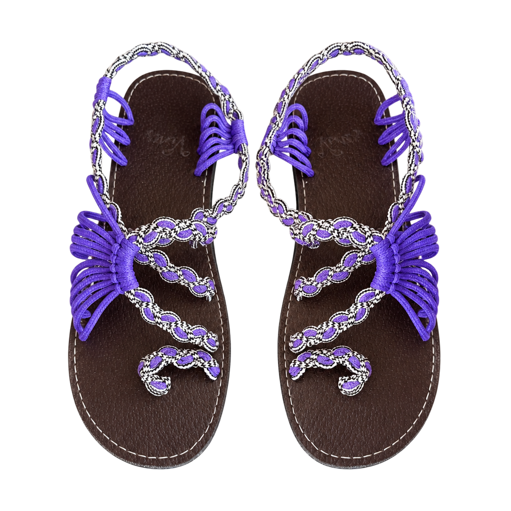 Free Way Vines Women's Hand-woven Flat sandals, Lightweight Casual Purple White 7.5 1