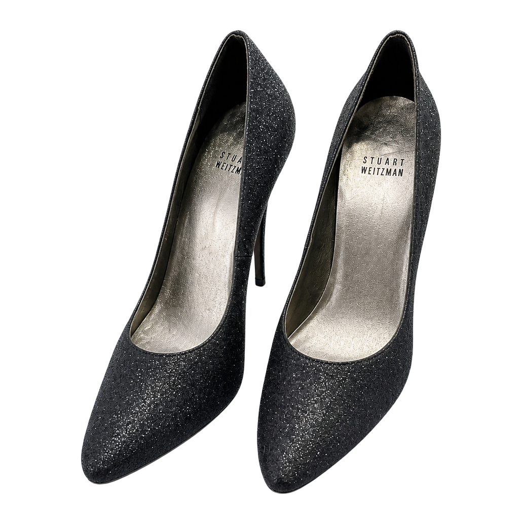 Stuart Weitzman Navy Dagger Mini Glitter size 8.5 EU 5” Stiletto Heel. Retail $375 1