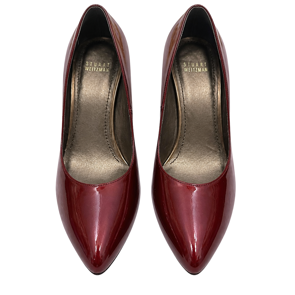 Stuart Weitzman Glitter Heel Pumps womens 8 glossy finish rich burgundy 1