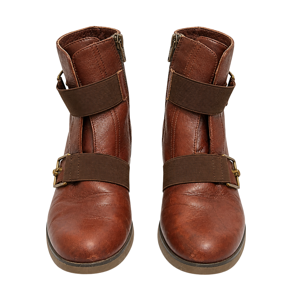 L'Amour Des Pieds Chocolate Brown Leather Boots Decorative Buckle and Zipper Closure Size 6.5 1