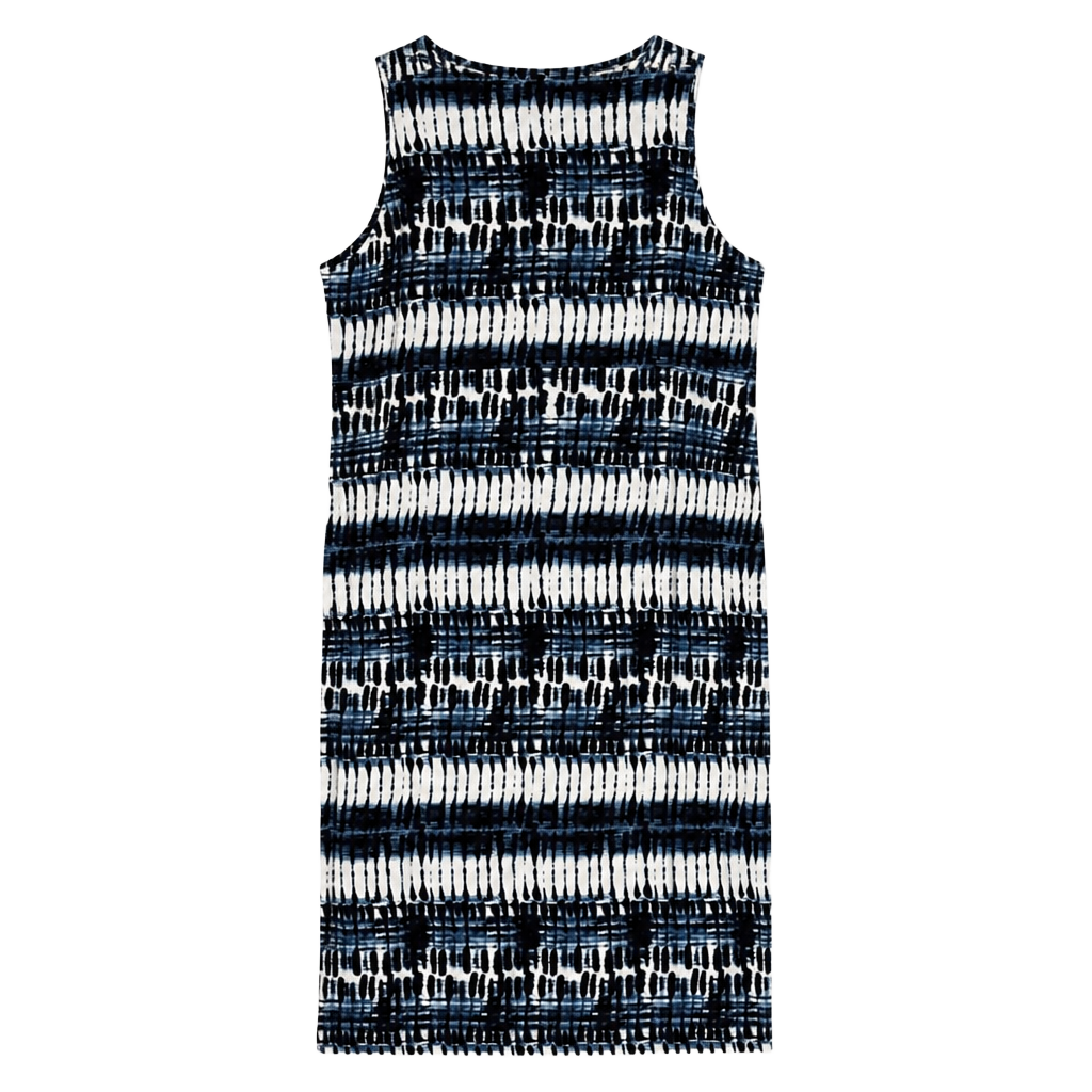 Athleta High Neck Santorini Dress in Blue Ikat Womens Tie Dye Size Small 1