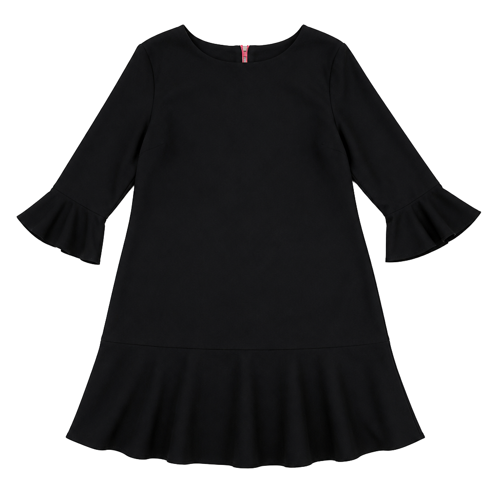 Sail to Sable Womens SZ 4 Black Dress Flared Sleeves and Ruffled Hemline 1