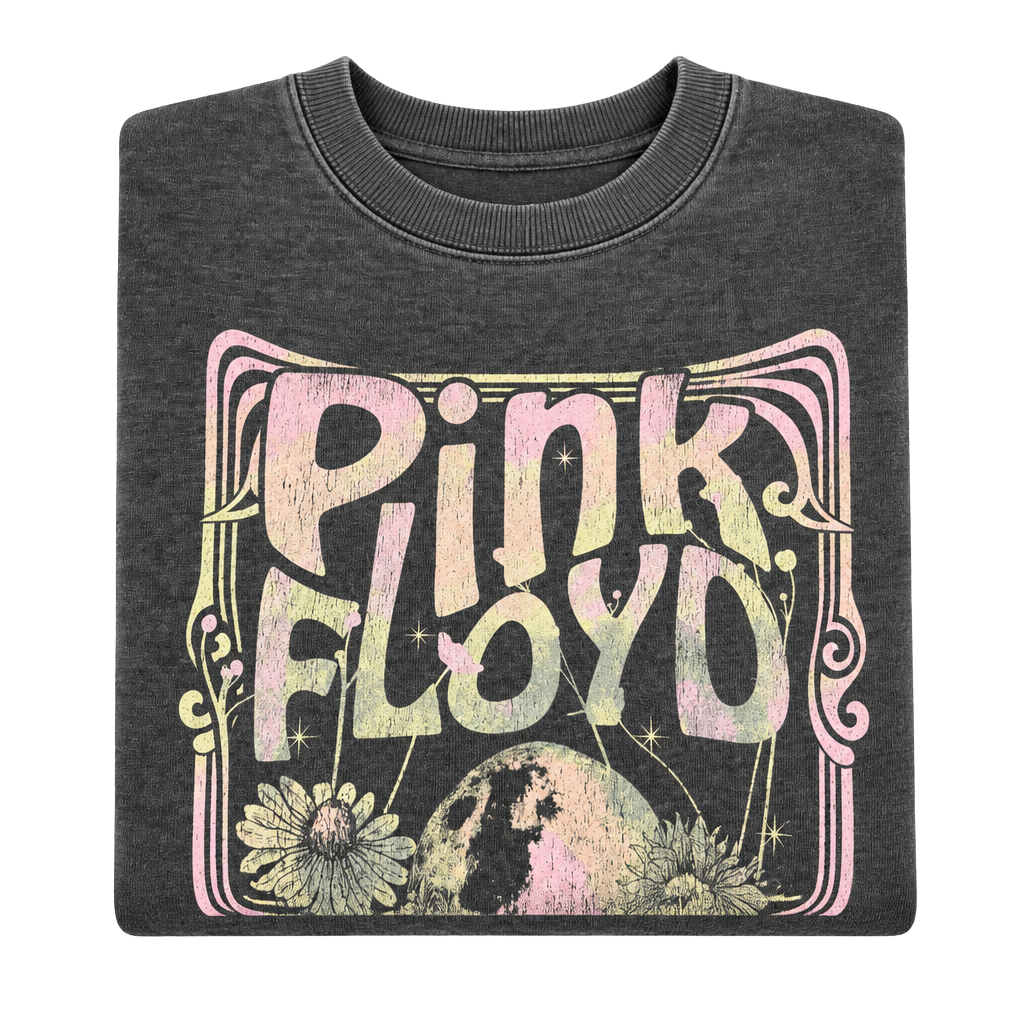 Pink Floyd Dark Side of the Moon 1973 Graphic Crewneck Sweatshirt Wash Grey Small 1