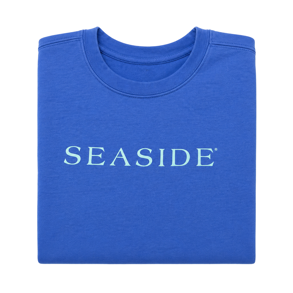 The Seaside Style Blue Crewneck Sweatshirt The New Town The Old Ways Graphic 1