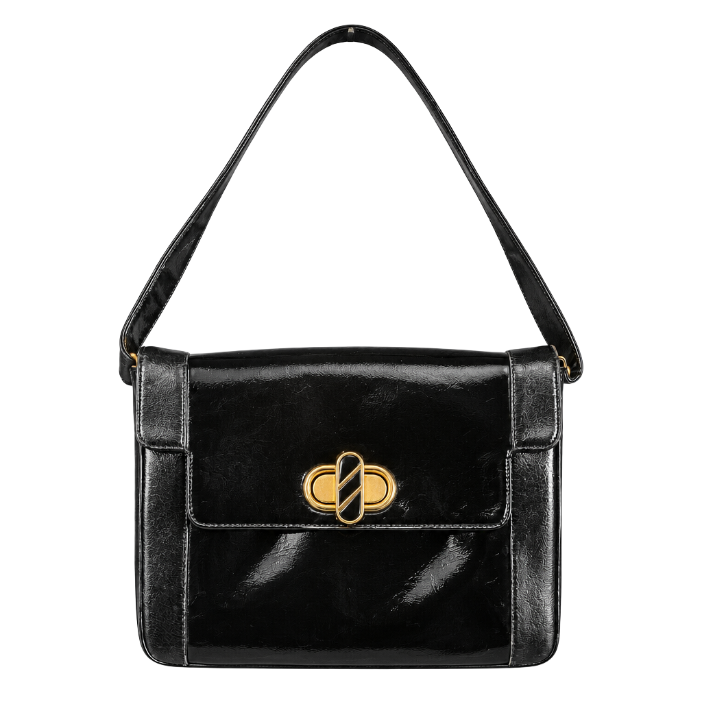 Francois California Vintage Black Patent Leather Shoulder Bag Purse 1