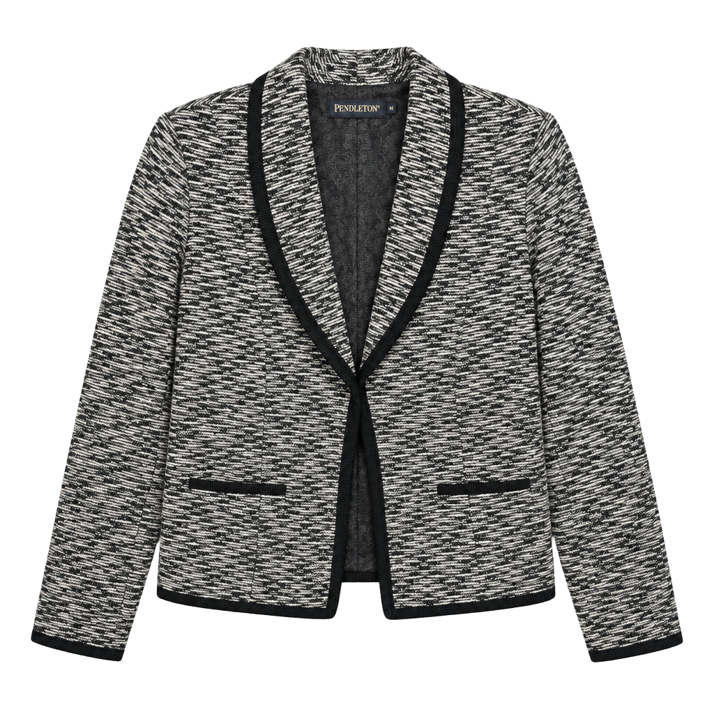Pendleton Tweed Blazer Size 12 Black White Virgin Wool Jacket 1