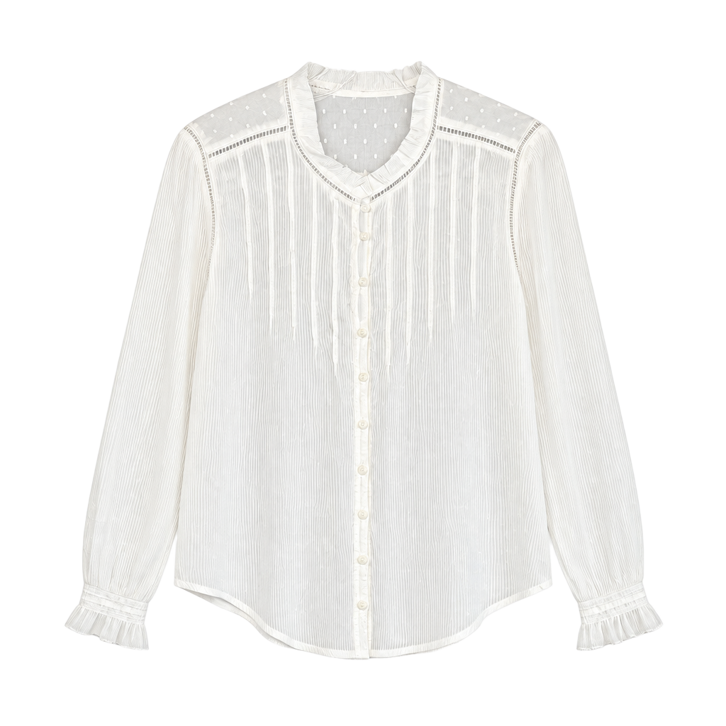 Quince Organic Textured Cotton Peasant Blouse Size M White 1