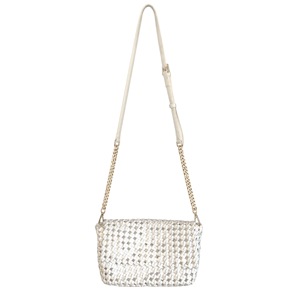 Billini Breanna Crossbody Bag Bone Woven PU Flap Magnetic Closure 1