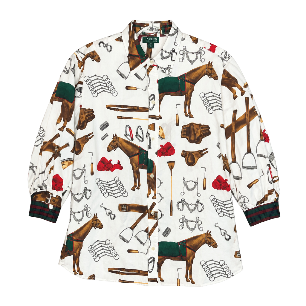 Lauren Ralph Lauren Equestrian Print Button-Down Shirt Size L 1