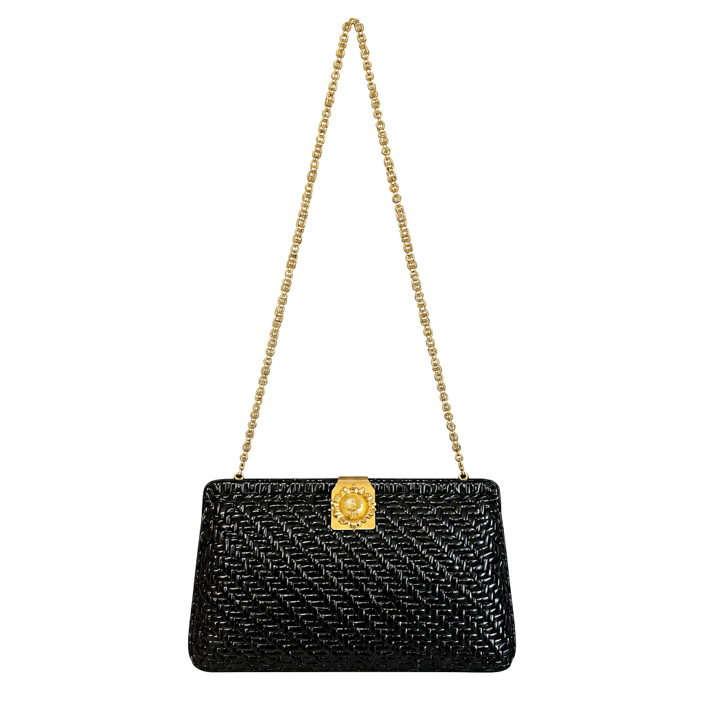 Vanessa Black Woven Crossbody Clutch Shoulder Bag Sunflower Clasp 1