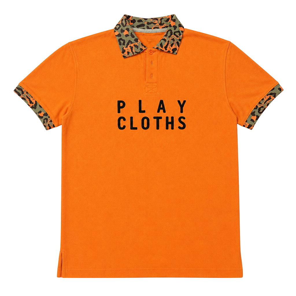 Play Cloths Orange Polo Shirt Leopard Collar 1