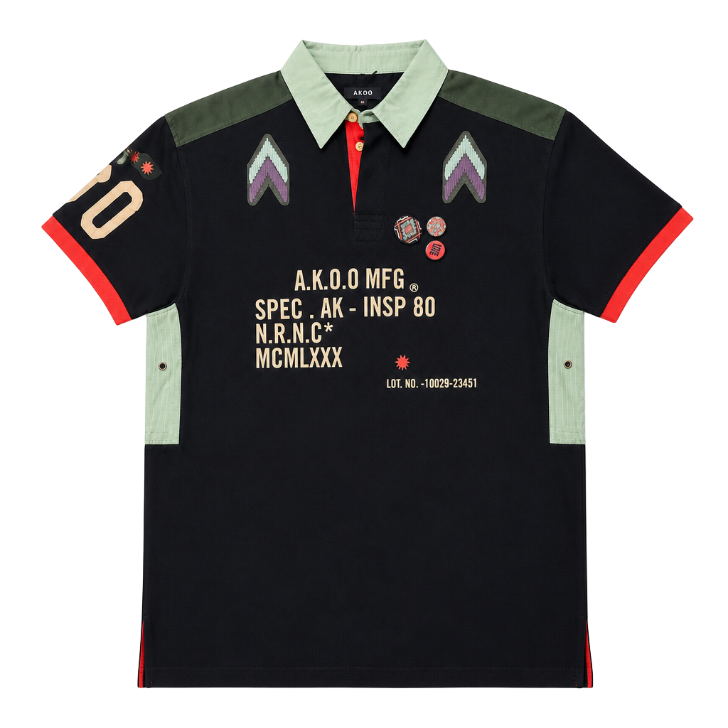 AKOO Graphic Print Polo Shirt Size XXL Black Military Style 1