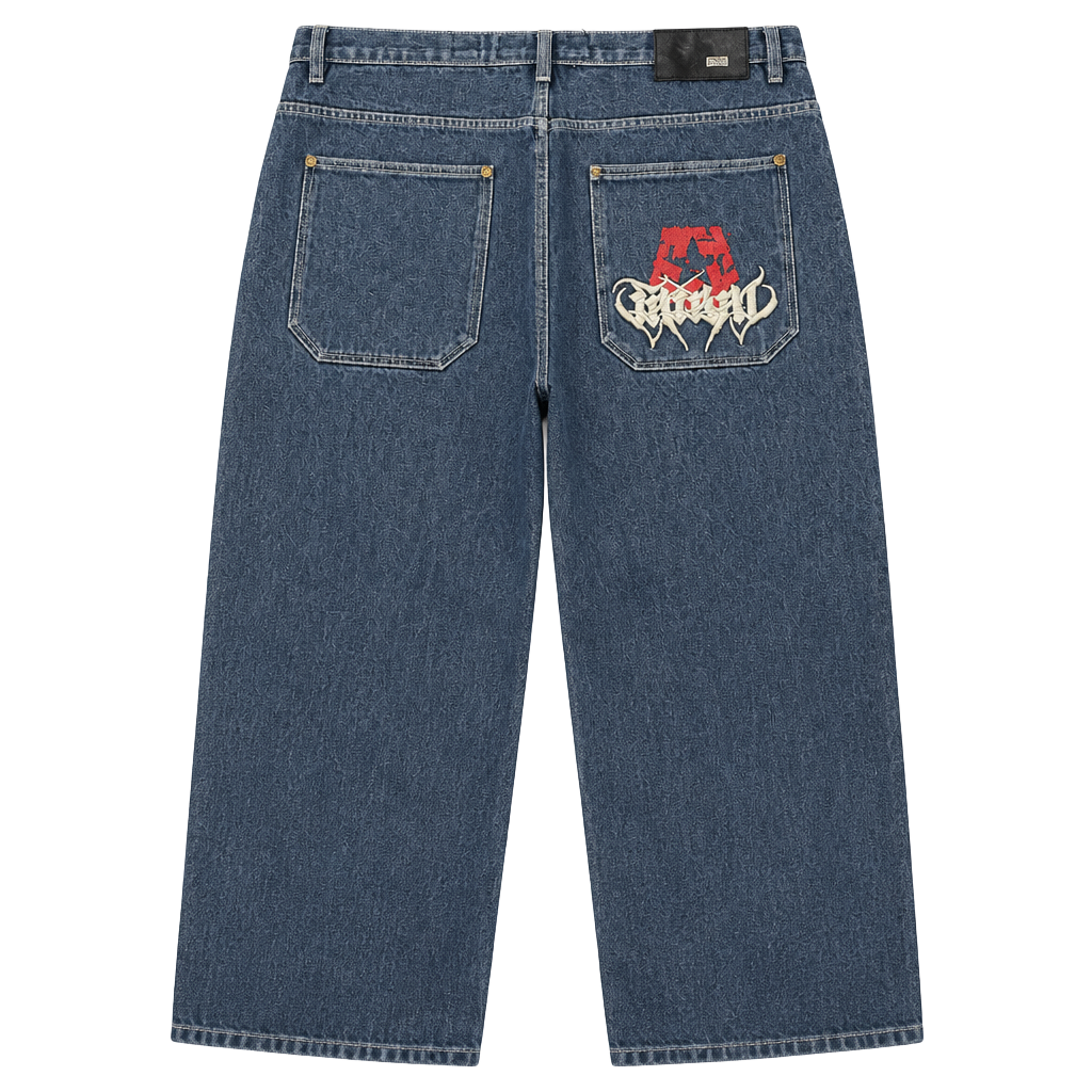Vintage Tribal Graphic Logo Spellout Embroidered Jeans 1