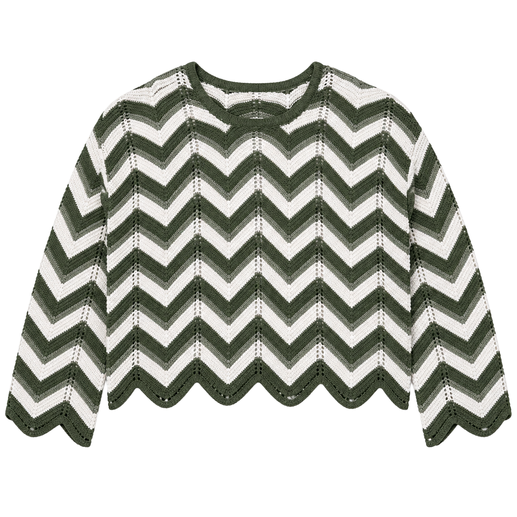 FCT WITH LOVE Unique Crop Sweater Green & White Knit Top 1