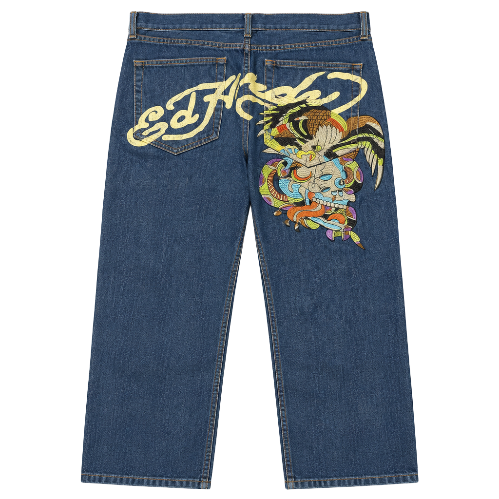 Vintage Ed Hardy Spellout Embroidered Denim Jeans 1