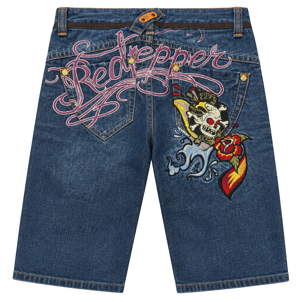 Vintage Embroidered Red Pepper Flared Denim 1